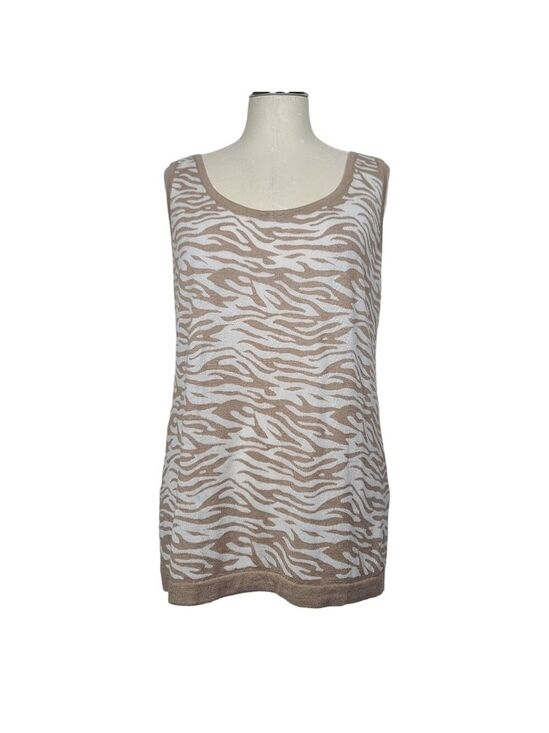 Calvin Klein Tops - Calvin Klein Tan White Scoop Neck Animal Print Tank Top L